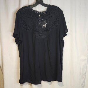 Torrid Elegant Deep Black 2X Lace Blouse Short Sleeve Pullover Top